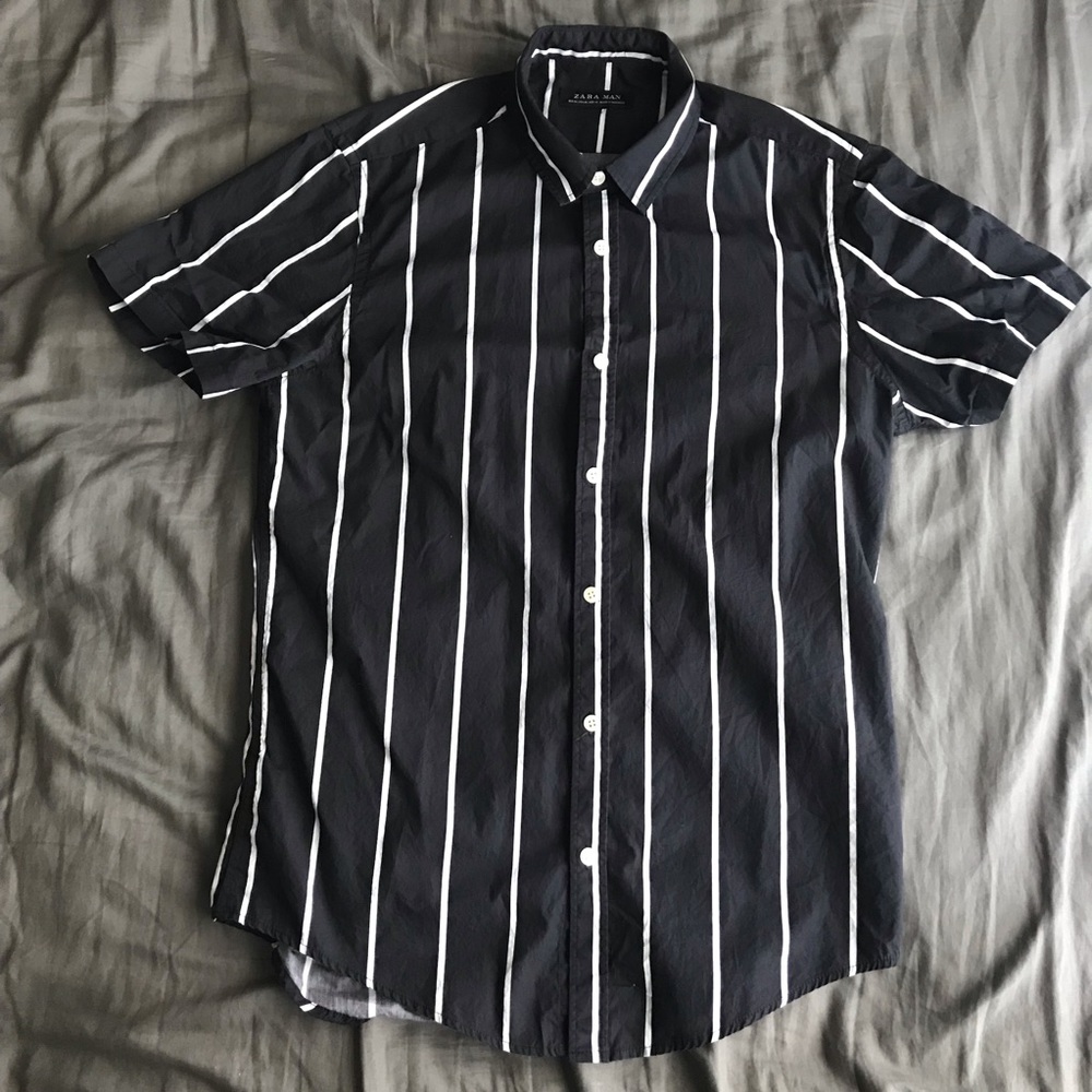 Zara Man Black Shirt w/ White Stripes